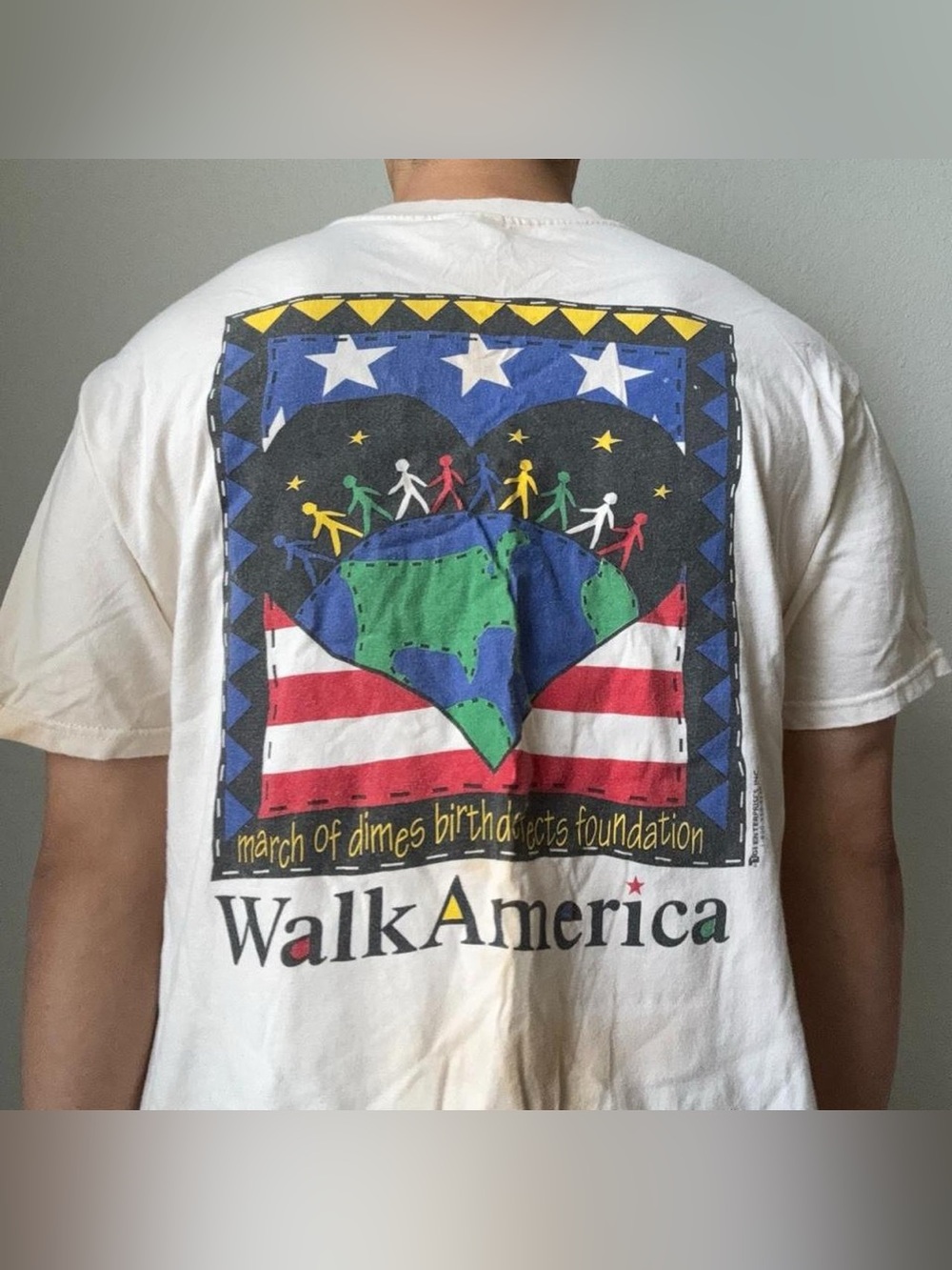 Vintage 1990s WalkAmerica Graphics White Tee Shirt 90s
